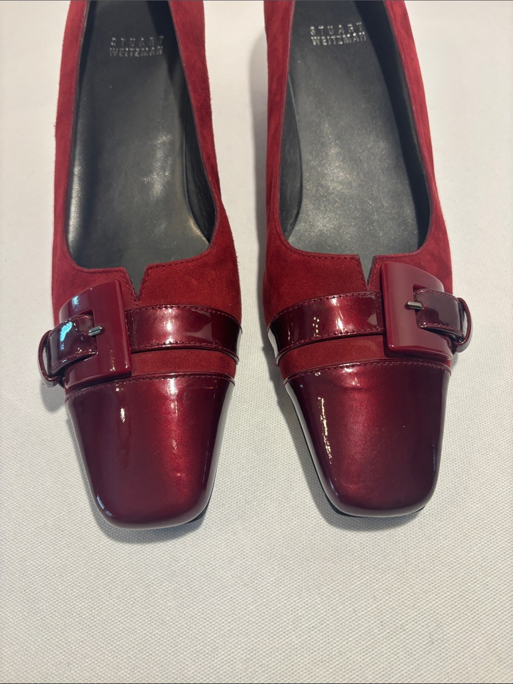 Stuart Weitzman Burgundy Suede & Patent Leather Front and Buckle Heel Pumps. 8.5 - Picture 5 of 10